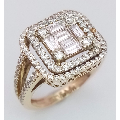 94 - An 18K Yellow Gold Fancy Diamond Dress Ring. A mixture of baguette and round cut diamonds - 1.5ctw (... 