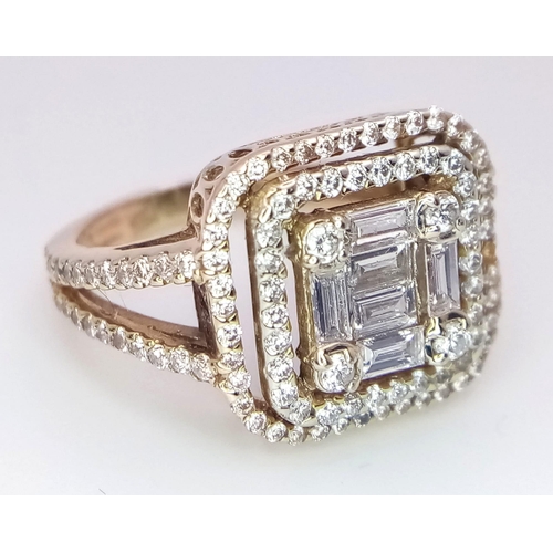 94 - An 18K Yellow Gold Fancy Diamond Dress Ring. A mixture of baguette and round cut diamonds - 1.5ctw (... 