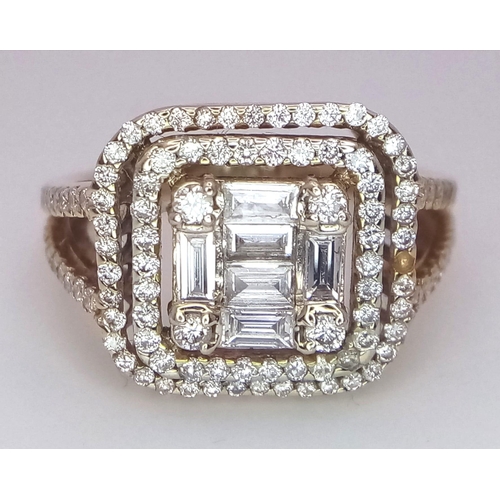 94 - An 18K Yellow Gold Fancy Diamond Dress Ring. A mixture of baguette and round cut diamonds - 1.5ctw (... 