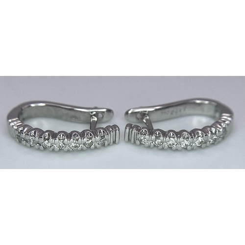 1283 - PAIR OF 18K WHITE GOLD DIAMOND SET HOOP EARRINGS, WEIGHT 3G