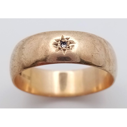 1196 - A GENTS 9K GOLD BAND RING WITH SMALL DIAMOND ISET .   6.5gms    size Z