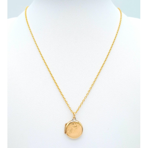 1203 - A 9 K yellow chain necklace with a miniature locket pendant. Chain length: 42 cm, total weight: 3.6 ... 