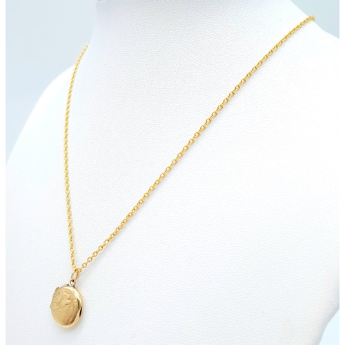 1203 - A 9 K yellow chain necklace with a miniature locket pendant. Chain length: 42 cm, total weight: 3.6 ... 