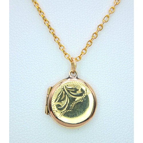 1203 - A 9 K yellow chain necklace with a miniature locket pendant. Chain length: 42 cm, total weight: 3.6 ... 