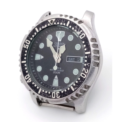 1053 - A Vintage Citizen Automatic Divers Watch Case - 42mm. Black dial with day/date window. In working or... 