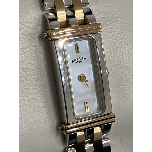 1024 - Ladies ROTARY QUARTZ WRISTWATCH Finished in two tone Stainless Steel with square mother of pearl fac... 