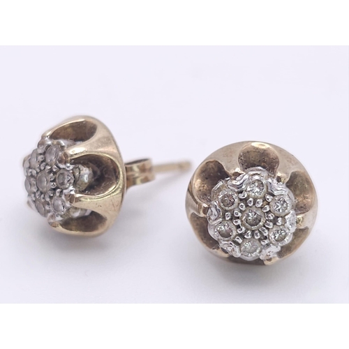 33 - A Pair of Vintage 9K Yellow Gold and Diamond Stud Earrings. 3.3g total weight.