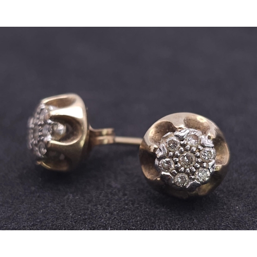 33 - A Pair of Vintage 9K Yellow Gold and Diamond Stud Earrings. 3.3g total weight.