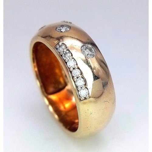 355 - 9K YELLOW GOLD DIAMOND SET BAND RING, APPROX 0.20CT DIAMONDS TOTAL, WEIGHT 6.5G SIZE N