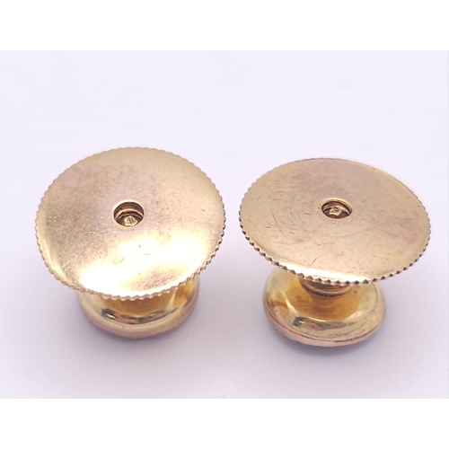 37 - A Beautiful Set of Vintage Gold Cufflinks and Shirt Studs. 9k yellow gold bases with 18k white gold ... 