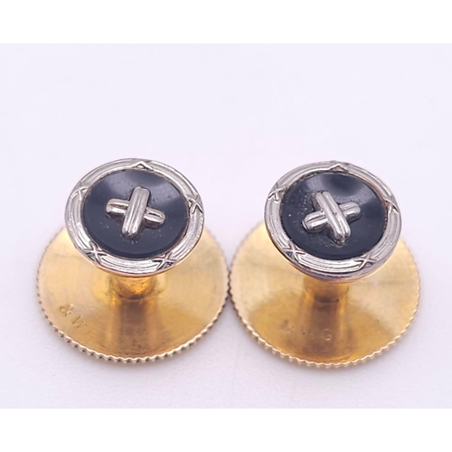 37 - A Beautiful Set of Vintage Gold Cufflinks and Shirt Studs. 9k yellow gold bases with 18k white gold ... 