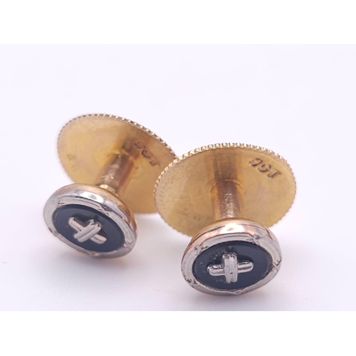 37 - A Beautiful Set of Vintage Gold Cufflinks and Shirt Studs. 9k yellow gold bases with 18k white gold ... 