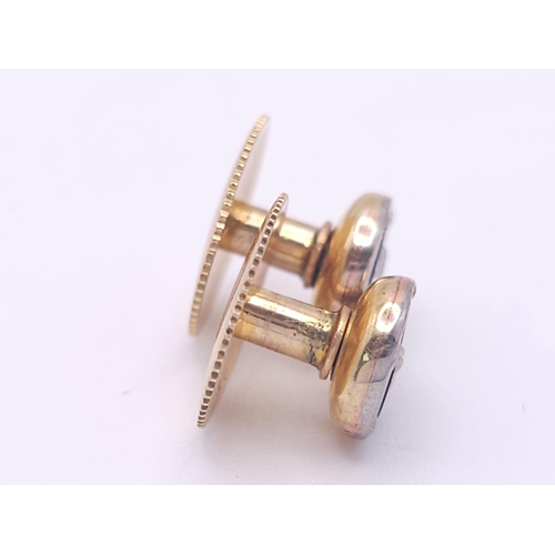 37 - A Beautiful Set of Vintage Gold Cufflinks and Shirt Studs. 9k yellow gold bases with 18k white gold ... 