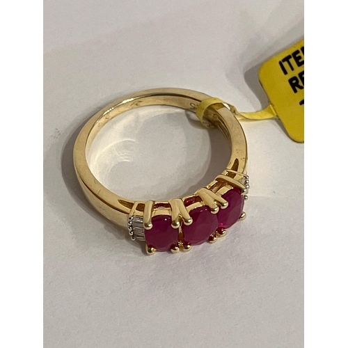 605 - Stunning RUBY and DIAMOND RING set in SILVER with 18 ct GOLD overlay. Complete with ring box. Condit... 