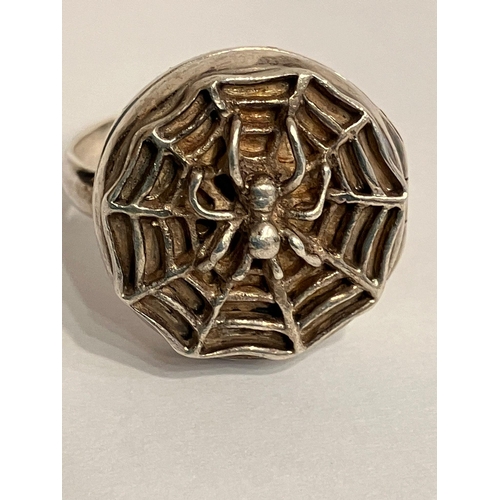 626 - Vintage SILVER ‘POISON’ RING Having SPIDER and WEBB detail to top,opening to reveal a secret compart... 