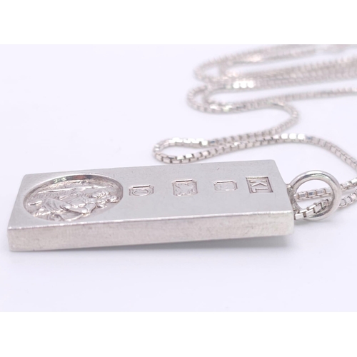 71 - A Sterling Silver St. Christopher Ingot Pendant on a Silver Necklace. 5cm - pendant. 58cm necklace l... 