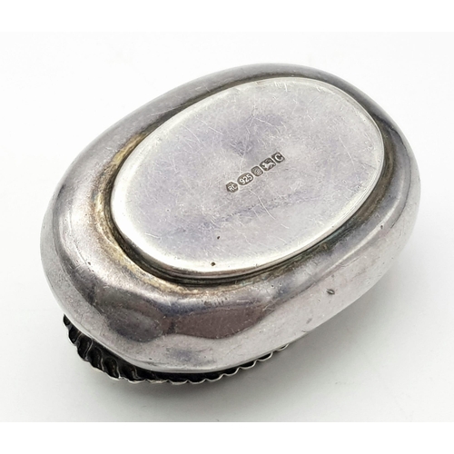 750 - A Vintage Sterling Silver Ring Case. Full Hallmarks. Plush purple interior. 25g total weight. 6cm.