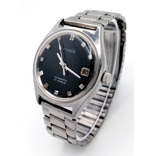 1163 - A Vintage Citizen Automatic 21 Jewels Gents Watch. Stainless steel bracelet and case - 35mm. Black d... 