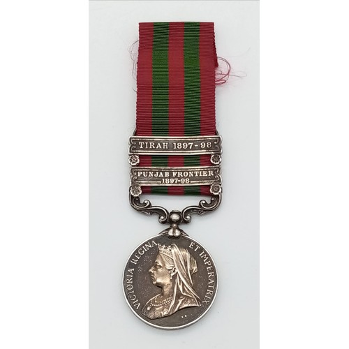 111 - Indian General Service Medal with 2 Clasps, Tibah 1897-98 & Punjab Frontier 1897-98. Named to Pte A.... 