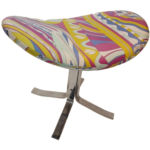 1369 - A Designer stainless steel and bright cushioned stool. Cushion - 68 x 46cm.