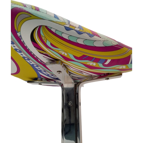 1369 - A Designer stainless steel and bright cushioned stool. Cushion - 68 x 46cm.