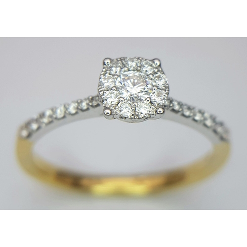 250 - 18K YELLOW GOLD DIAMOND RING, APPROX 0.40CT DIAMONDS, WEIGHT 2.5G SIZE N