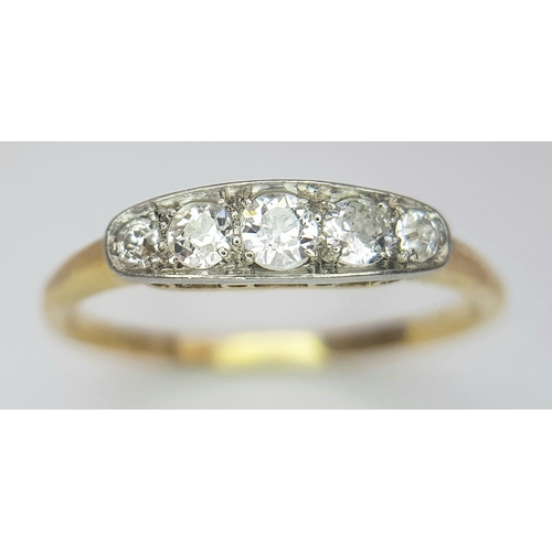 327 - A VINTAGE 18K YELLOW GOLD & PLATINUM DIAMOND RING, WITH APPROX  0.30CT OLD CUT DIAMONDS, WEIGHT 2.1G... 