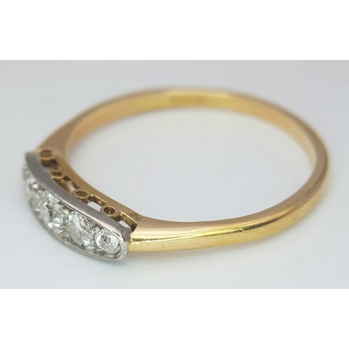 327 - A VINTAGE 18K YELLOW GOLD & PLATINUM DIAMOND RING, WITH APPROX  0.30CT OLD CUT DIAMONDS, WEIGHT 2.1G... 