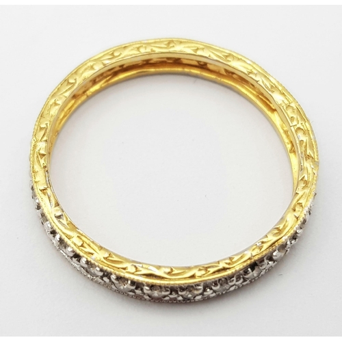 425 - A VINTAGE 9K YELLOW GOLD DIAMOND FULL ETERNITY RING, WEIGHT 2G SIZE P