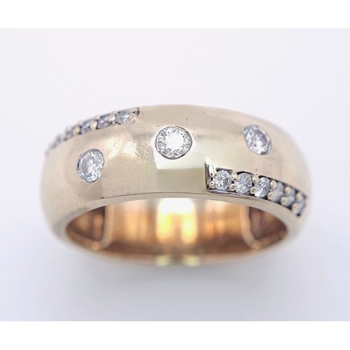 355 - 9K YELLOW GOLD DIAMOND SET BAND RING, APPROX 0.20CT DIAMONDS TOTAL, WEIGHT 6.5G SIZE N