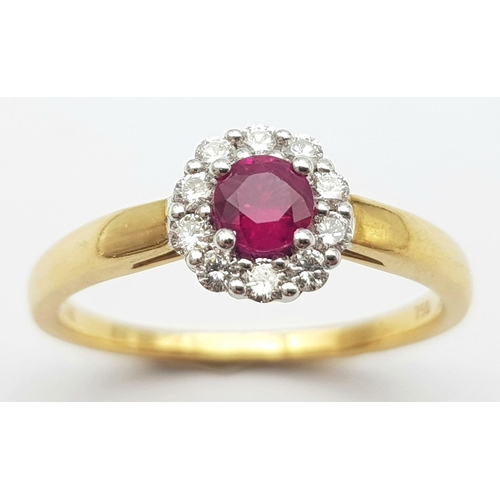 173 - A 18K YELLOW GOLD DIAMOND & RUBY RING, APPROX 0.20CT DIAMONDS, WEIGHT 3.2G SIZE N