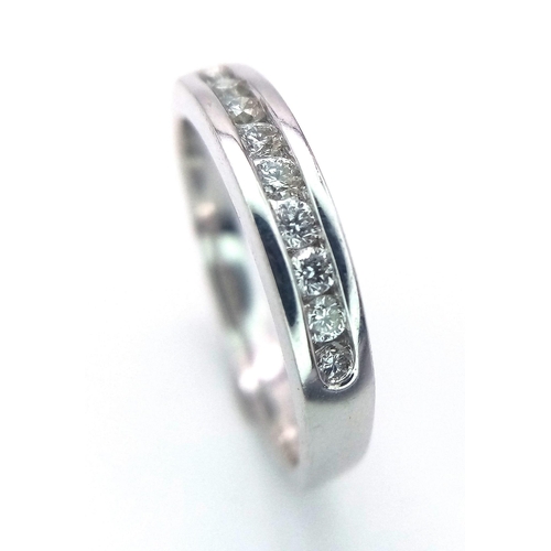 229 - 18K WHITE GOLD DIAMOND SET BAND RING, APPROX 0.20CT DIAMONDS TOTAL, WEIGHT 3.5G SIZE M