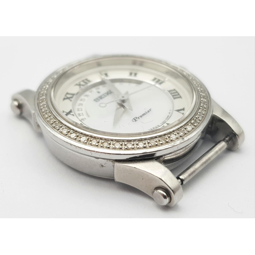 389 - A Seiko Premier Ladies Diamond Watch Case. 27mm. Diamond bezel. Mother of pearl dial. In working ord... 