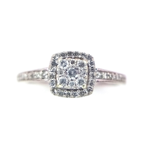 404 - 9K WHITE GOLD DIAMOND RING, APPROX 0.19CT DIAMONDS, WEIGHT 1.6G SIZE J