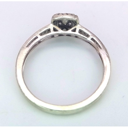 404 - 9K WHITE GOLD DIAMOND RING, APPROX 0.19CT DIAMONDS, WEIGHT 1.6G SIZE J