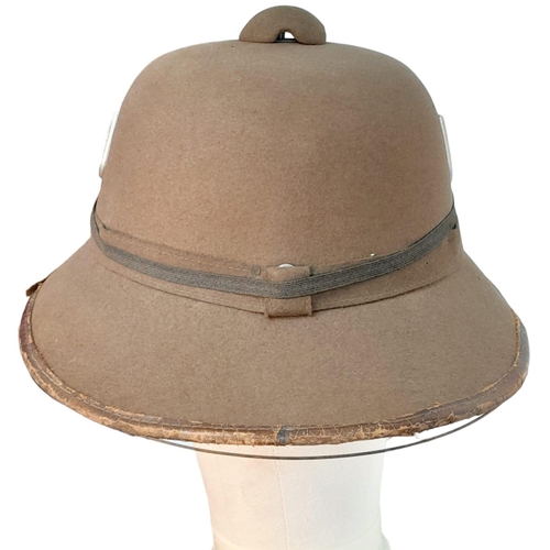 546 - WW2 Mk II German Africa Corps Tropical Helmet inc Sand Goggles. There is a small field repair to the... 