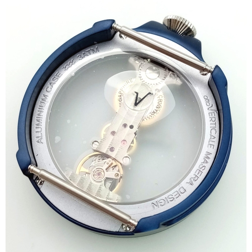 621 - A VERTICALE unisex skeleton watch, dark blue case 42 mm, original grey/blue leather strap (unused), ... 