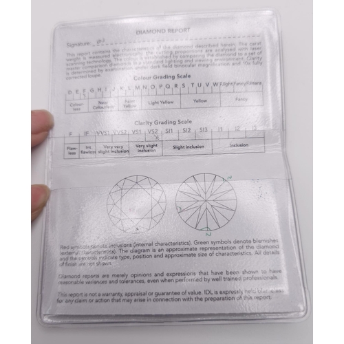 704 - A ROUND BRILLIANT CUT DIAMOND .43ct VS2 COLOUR F , WITH CERTIFICATE .