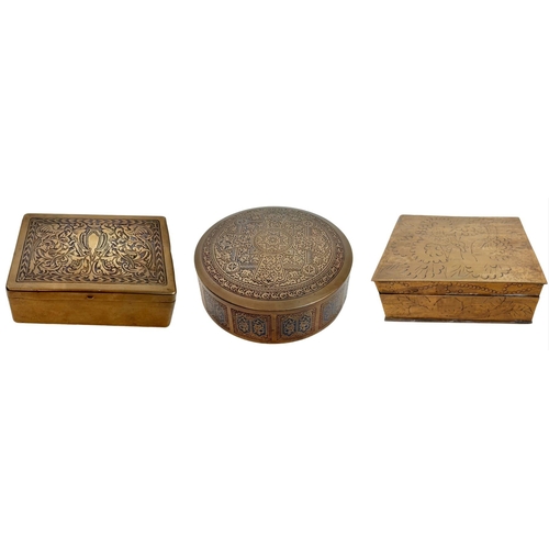 743 - 3 DECORATIVE BRASS TRINKET BOXES  ... SEE PHOTOS .