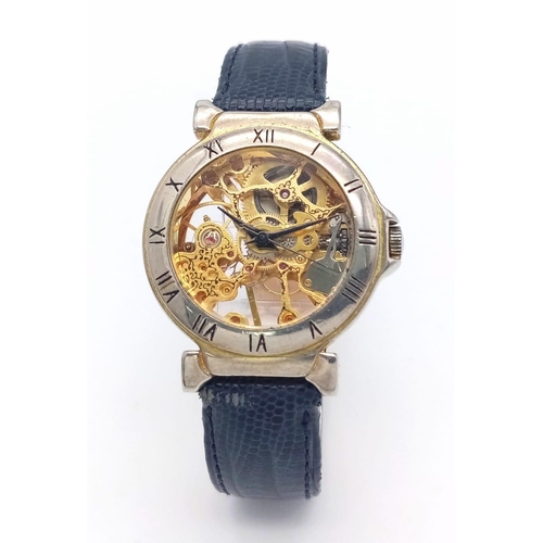 949 - A VERY INTERESTING DOUBLE SKELETON LADIES WATCH OF FRENCH ORIGINS ON A LEATHER STRAP .32mm