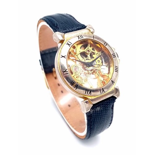 949 - A VERY INTERESTING DOUBLE SKELETON LADIES WATCH OF FRENCH ORIGINS ON A LEATHER STRAP .32mm