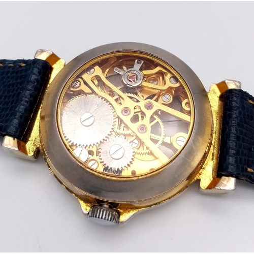 949 - A VERY INTERESTING DOUBLE SKELETON LADIES WATCH OF FRENCH ORIGINS ON A LEATHER STRAP .32mm