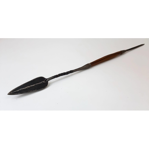 1641 - A 19th Century South African Zulu Double Pointed Assegai Stabbing Spear. 99cm Length.