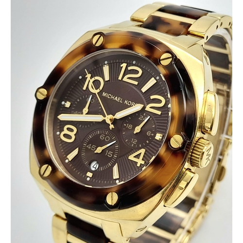 533 - A Men’s Michael Kors Gold Tone and Tortoise Shell Watch Model MK5593. New Battery Fitted March 2024.... 