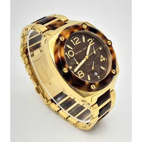 533 - A Men’s Michael Kors Gold Tone and Tortoise Shell Watch Model MK5593. New Battery Fitted March 2024.... 