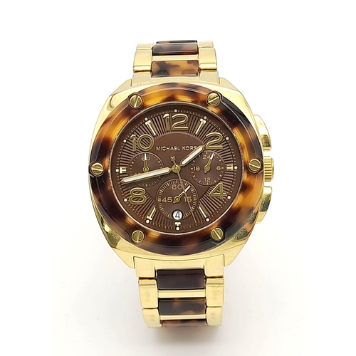 533 - A Men’s Michael Kors Gold Tone and Tortoise Shell Watch Model MK5593. New Battery Fitted March 2024.... 