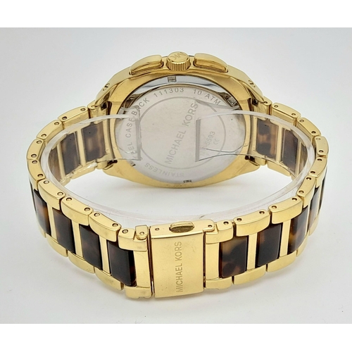 533 - A Men’s Michael Kors Gold Tone and Tortoise Shell Watch Model MK5593. New Battery Fitted March 2024.... 