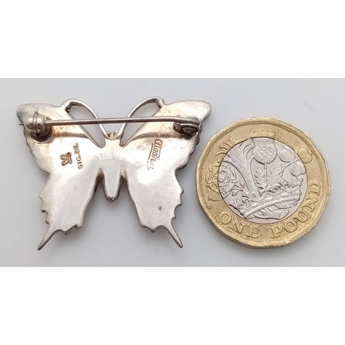 941 - A Vintage New Zealand Made Sterling Silver Paua Shell Butterfly Brooch in its Presentation Box. 3.5c... 