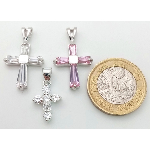 992 - 3 X STERLING SILVER STONE SET CROSSES, WEIGHT 7.5G, SEE PHOTOS FOR MORE DETAILS