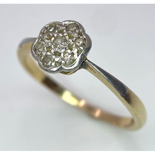 552 - A VINTAGE 18K YELLOW GOLD & PLATINUM DIAMOND RING, WEIGHT 3.1G SIZE R